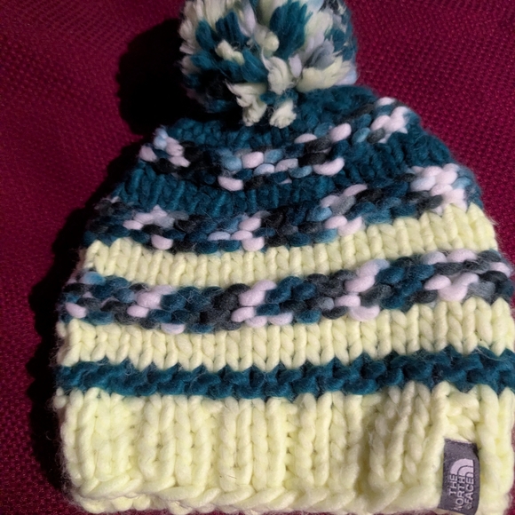 The North Face Blue and Cream Knit Pom-Pom Beanie - Picture 2 of 4